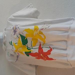 VTG. JANE COLBY  FLOWER HUMMINGBIRD DESIGN PUFFY DESIGN SZ. L TOP USA